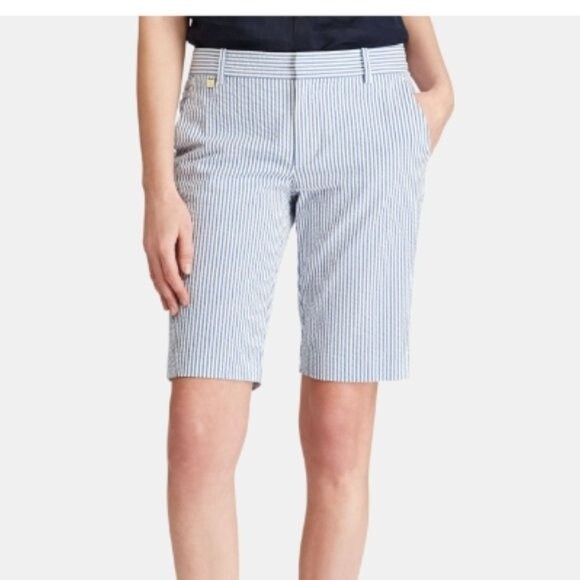 LAUREN RALPH LAUREN SIZE 14 BLUE STRIPED  COTTON BERMUDA SHORTS - Picture 1 of 7